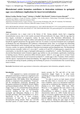 Blastodermal Cuticle Formation Contributes to Desiccation Resistance in Springtail Eggs: Eco-Evolutionary Implications for Insect Terrestrialization