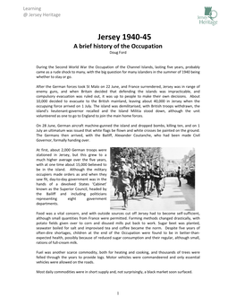 Jersey 1940-45 a Brief History of the Occupation Doug Ford