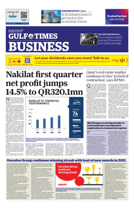 Nakilat First Quarter Net Profit Jumps 14.5% to QR320.1Mn