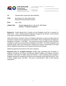 Consent Agenda Item 3. July 21-22, 2021 Board Meeting - Floodplain Designation