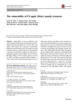 The Vulnerability of US Apple (Malus) Genetic Resources