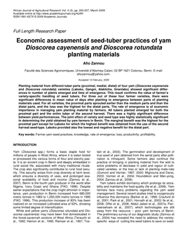 Economic Assessment of Seed-Tuber Practices of Yam Dioscorea Cayenensis and Dioscorea Rotundata Planting Materials