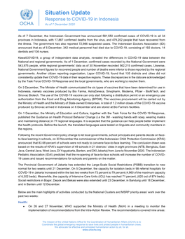 Situation Update Response to COVID-19 in Indonesia As of 7 December 2020