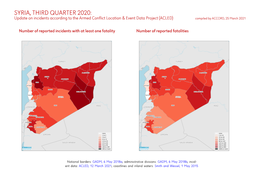 SYRIA, THIRD QUARTER 2020: Update on Incidents According to the Armed Conflict Location & Event Data Project (ACLED) Compiled by ACCORD, 25 March 2021