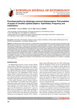 Pseudoparasitism by Spalangia Cameroni (Hymenoptera: Pteromalidae) of Pupae of Ceratitis Capitata (Diptera: Tephritidae): Frequency and Implications