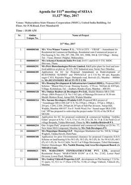 Agenda for 111Th Meeting of SEIAA 11,12Th May, 2017