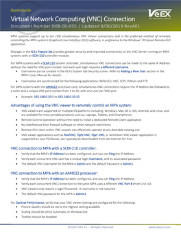 Virtual Network Computing (VNC) Connection Document Number D08-00-055 | Updated 8/30/2019 Reva01