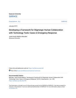 Developing a Framework for Stigmergic Human Collaboration with Technology Tools: Cases in Emergency Response