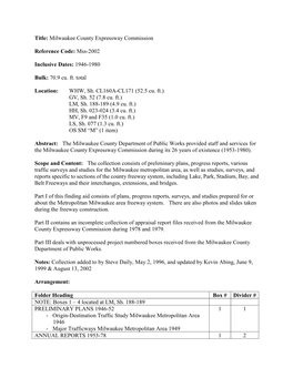 Title: Milwaukee County Expressway Commission Reference Code: Mss