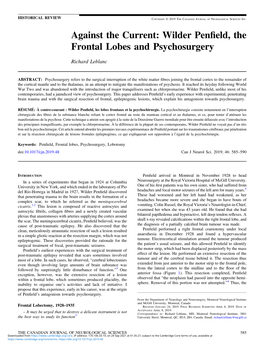 Wilder Penfield, the Frontal Lobes and Psychosurgery