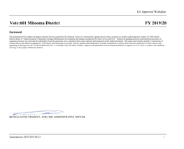 FY 2019/20 Vote:601 Mitooma District