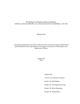 CRITICAL SOCIAL HISTORY AS a TRANSATLANTIC ENTERPRISE, 1945-1989 Philipp Stelzel a Dissertatio