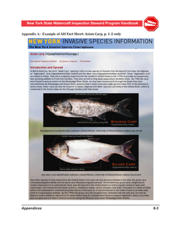 Appendices 8-3 Appendix A: Example of AIS Fact Sheet: Asian Carp, P. 1