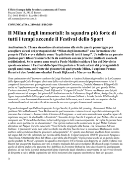 Il Milan Degli Immortali: La Squadra Più Forte Di Tutti I Tempi Accende Il Festival Dello Sport