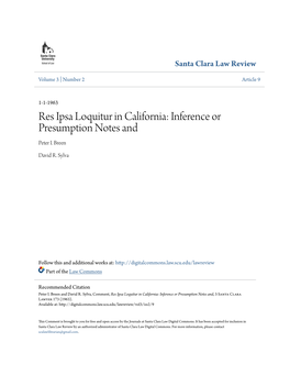 Res Ipsa Loquitur in California: Inference Or Presumption Notes and Peter I