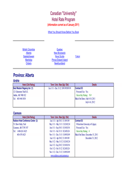 2011-2012 Canadian University Hotel Rate Program.Xlsx