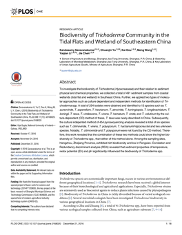 Biodiversity of Trichoderma Community in the Tidal Flats and Wetland of Southeastern China