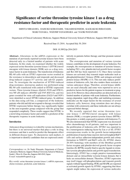 Significance of Serine Threonine Tyrosine Kinase 1 As a Drug Resistance Factor and Therapeutic Predictor in Acute Leukemia