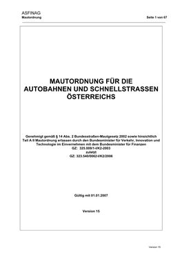 Mautordnung Version 15: Gültig Ab 1. Jänner Bis 30. April 2007