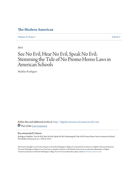 Stemming the Tide of No Promo Homo Laws in American Schools Madelyn Rodriguez