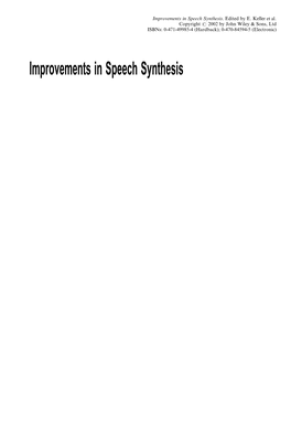 Improvements in Speech Synthesis Improvementsinspeechsynthesis.Editedbye.Keller Et Al