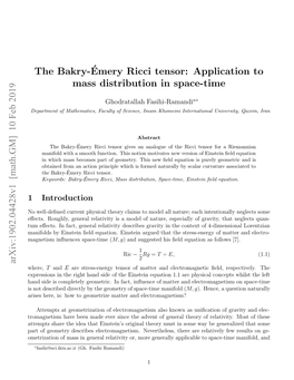 The Bakry-´Emery Ricci Tensor: Application to Mass Distribution in Space-Time