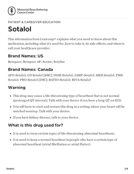 Sotalol | Memorial Sloan Kettering Cancer Center