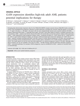 GAS6 Expression Identifies High-Risk Adult AML Patients