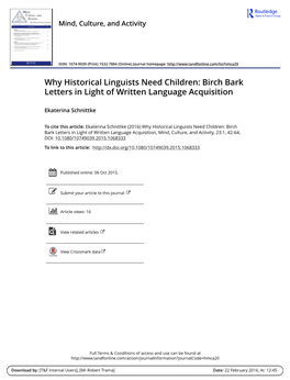 Why Historical Linguists Need Children: Birch Bark Letters in Light of Written Language Acquisition