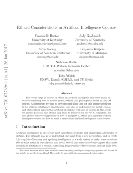 Ethical Considerations in Artificial Intelligence Courses