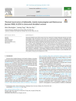 Thermal Inactivation of Salmonella, Listeria Monocytogenes and Enterococcus Faecium NRRL B-2354 in Desiccated Shredded Coconut