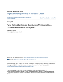 Contribution of Prehistoric Bison Studies to Modern Bison Management