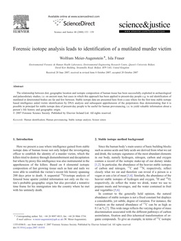 Forensic Isotope Analysis Leads to Identification of a Mutilated Murder Victim ⁎ Wolfram Meier-Augenstein , Isla Fraser