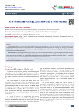 Hip Joint: Embryology, Anatomy and Biomechanics