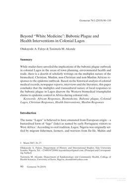 Bubonic Plague and Health Interventions in Colonial Lagos