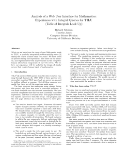 Analysis of a Web User Interface for Mathematics: Experiences with Integral Queries for TILU (Table of Integrals Look Up)