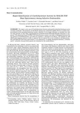 Rapid Identification of Cardiobacterium Hominis by MALDI-TOF Mass Spectrometry During Infective Endocarditis