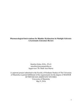 Pharmacological Interventions for Bladder Dysfunction in Multiple Sclerosis: a Systematic Literature Review