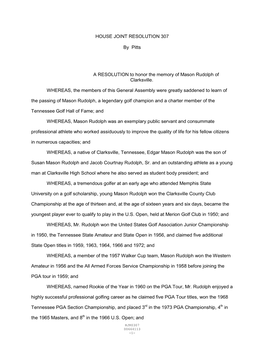 HOUSE JOINT RESOLUTION 307 by Pitts a RESOLUTION to Honor