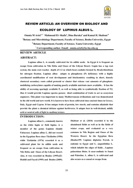 Review Article: an Overview on Biology and Ecology of Lupinus Albus L