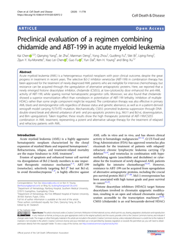 Preclinical Evaluation of a Regimen Combining Chidamide and ABT-199