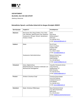 Und Kultur-Unterricht Im Aargau Schuljahr 2020/21