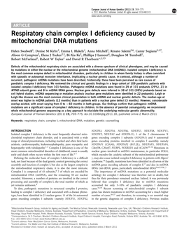 Respiratory Chain Complex I Deficiency Caused by Mitochondrial DNA