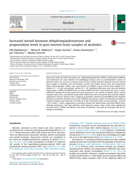 Increased Steroid Hormone Dehydroepiandrosterone and Pregnenolone Levels in Post-Mortem Brain Samples of Alcoholics