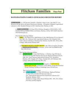 Bates/Bateson Family Genealogy Register Report