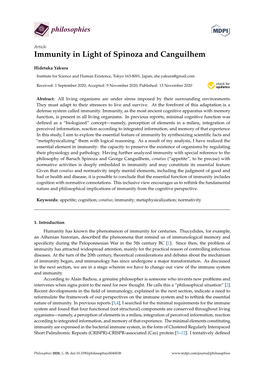 Immunity in Light of Spinoza and Canguilhem