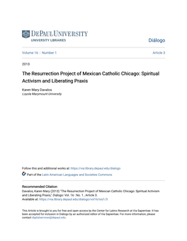 The Resurrection Project of Mexican Catholic Chicago: Spiritual Activism and Liberating Praxis