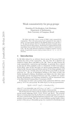 Weak Commutativity for Pro-$ P $ Groups