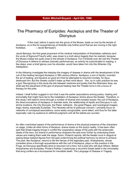 The Pharmacy of Euripides: Asclepius and the Theater of Dionysus