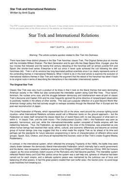 Star Trek and International Relations Written by Amit Gupta